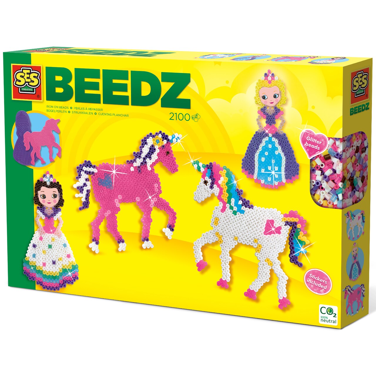 SES Creative: Beedz Unicorns & Princesses - Iron On Beads, Fusible Beads, DIY Craft Project Kit, Princess & Fantasy Horse Pegboards, Toy Kids Ages 5+